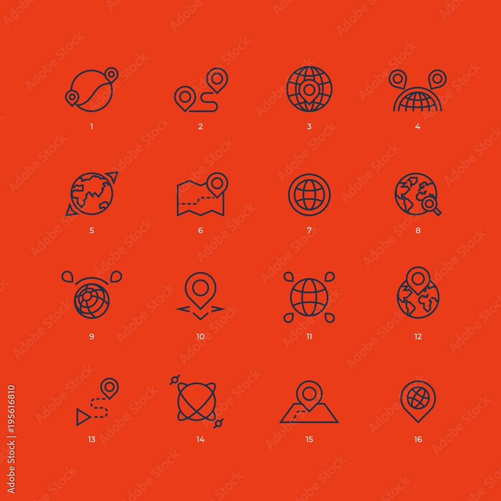 Poster fully editable modern line icons of global positioning and tracking
