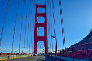 Driving over the Golden Gate Bridge, view directly from the Golden Gate Bridge in San Francisco