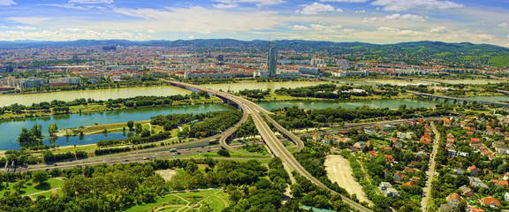 cityscape of Vienna city in Austria, aerial view