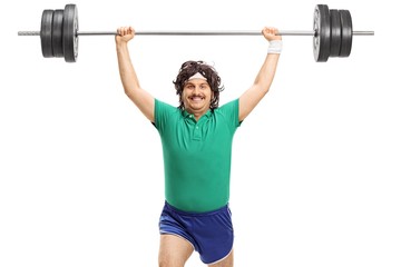 Obraz premium Retro sportsman lifting a barbell