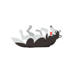 Siberian husky dog character lying on the back vector Illustrations on a white background