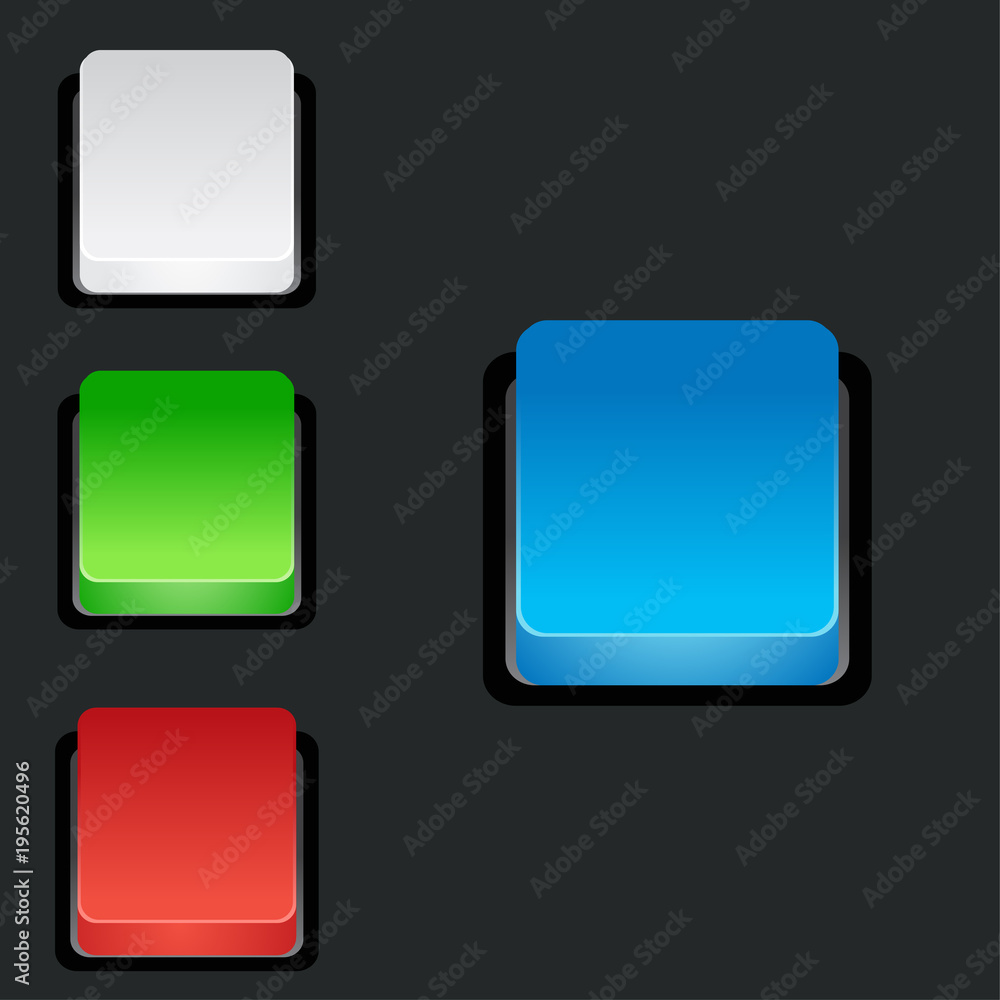 Poster set of blank colorful 3d square buttons