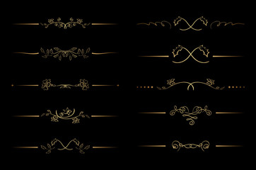 floral gold dividers with flowers - vector set