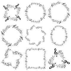 Naklejka premium vector decorative music frames with notes - oval square round