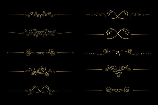 floral gold dividers with flowers - vector set