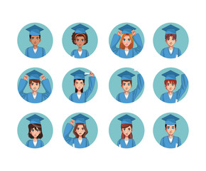 Fototapeta premium Students on graduation rounds icons vector illustration graphic design