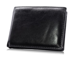 Black leather wallet isolated on white background. Leather purse for keep your money. ( Clipping path )