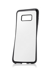 Black mobile cover isolated on white background. Squeeze phone case made form rubber and white surface. ( Clipping paths )