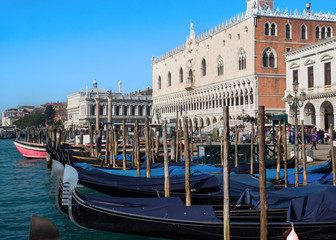 gondola moored in Saint Mark Square waiting for customers.Venice, Italy