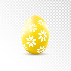 Yellow egg with floral pattern. Easter element template. Vector illustration.