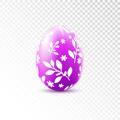Violet egg with floral pattern. Easter element template. Vector illustration.