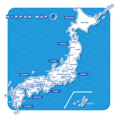 ニホン地図 シンプル青 都道府県名 Blue Wall Mural Bl Suzumeclub