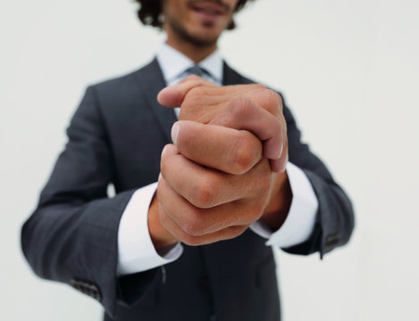 Portrait Of Bearded Business Man Rubbing His Hands Together