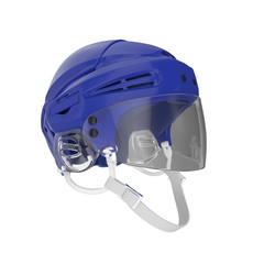 Blue Hockey Helmet on white. 3D illustration