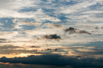 Beautiful sky with clouds and sun. Sunset sky with clouds.