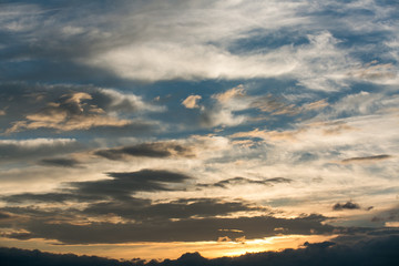 Fototapeta na wymiar Beautiful sky with clouds and sun. Sunset sky with clouds.