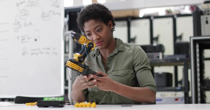 Female working on robotics