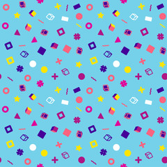 Abstract seamless vector memphis pattern for girls, boys, clothes. Creative background with dots, geometric figures Funny wallpaper for textile and fabric. Fashion style. Colorful bright