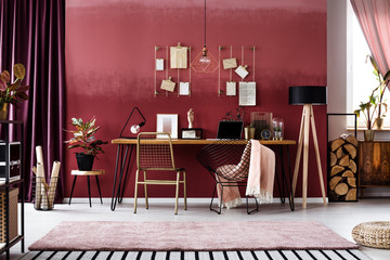 Red home office interior