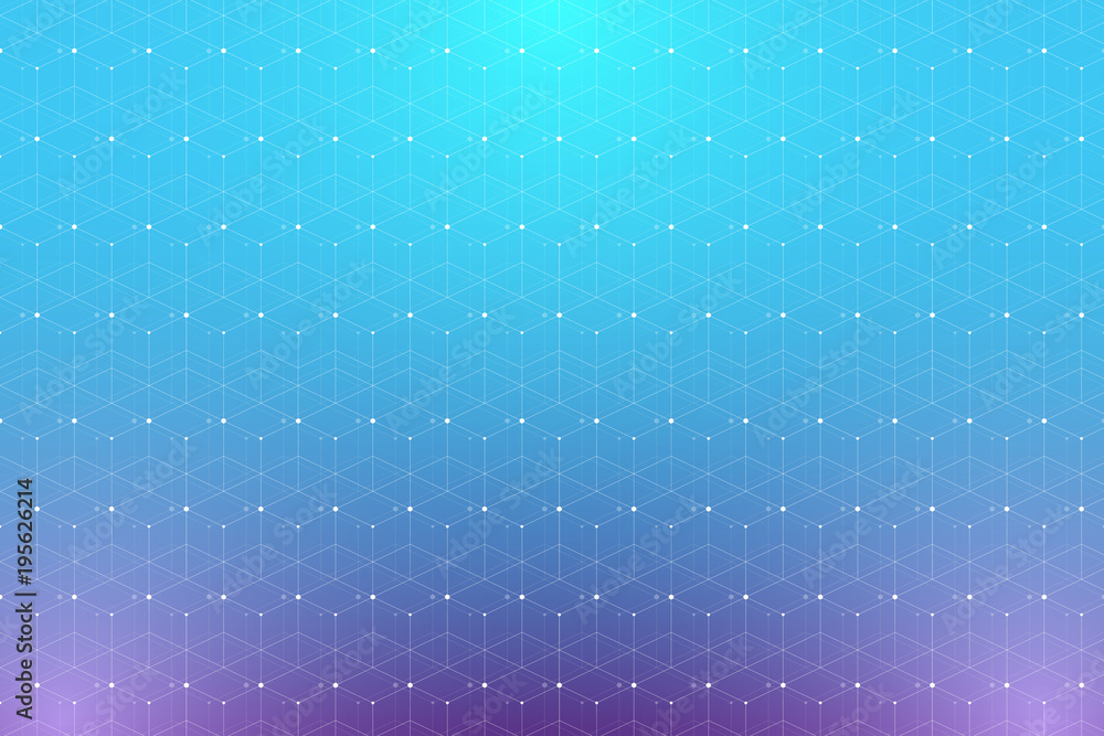 Poster Blue geometric pattern with connected lines and dots. Graphic background connectivity. Modern stylish polygonal backdrop communication compounds for your design. Lines plexus, illustration.