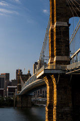 Historic Roebling Suspension Bridge in Late Evening Sun - Ohio River - Cincinnati, Ohio & Covington, Kentucky