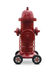 Water flowing from an open red fire hydrant.  isolated on white background