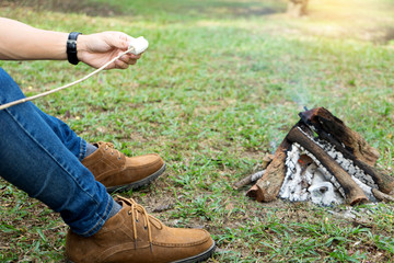 roasted sweet on fire in camping in the nature camp