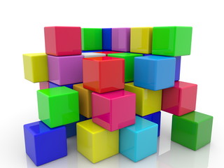 Stacked construction of colorful toy blocks