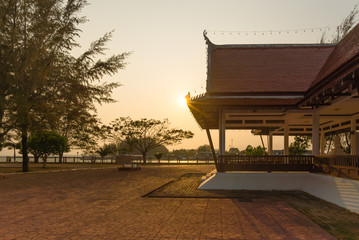 Sunset background and pavilion in the parks