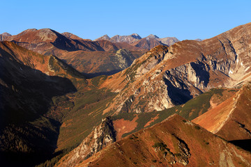 Poland, Tatra Mountains, Zakopane - Stoly peak, Tomanowa Pass, Tomanowa Liptowska and Rozpadla Valleys with Czerwone Wierchy peaks Western Tatra mountain range panorama in background