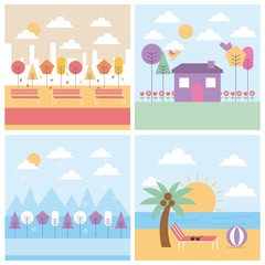 set of differents season weather landscape vector illustration