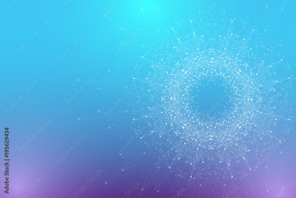 Poster geometric abstract technology background with connected line and dots, illustration.