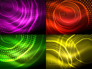 Set of magic neon shape abstract background, shiny light effect template for web banner, business or technology presentation background or elements