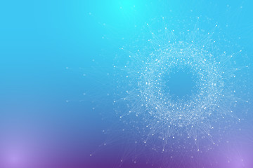 Geometric abstract technology background with connected line and dots, illustration.