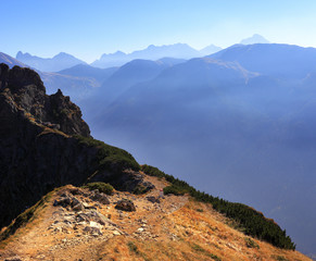 Poland, Tatra Mountains, Zakopane - Suchy Wierch Kondracki peak with High Tatra mountain range panorama in background