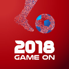 Fototapeta premium Soccer player with ball and 2018 typography