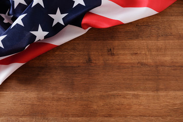 United States flag on wooden background