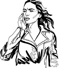 Street fashion,  girl in a jacket, continuous line