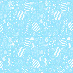 Vector simple flat pattern with ornamental eggs. Easter holiday blue background for printing on fabric, paper or wallpapers.
