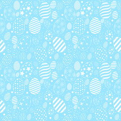 Vector simple flat pattern with ornamental eggs. Easter holiday blue background for printing on fabric, paper or wallpapers.