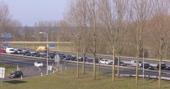  ski holiday and commuter traffic highway a12. ARNHEM, THE NETHERLANDS - FEBRUARY 2018