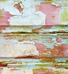 Abstract rustic peeling paint on wooden pane surface, background texture