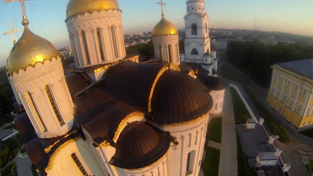 Russian orthodox dome aerial view on summer day