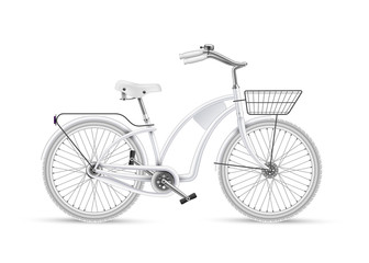 Vector white bicycle realistic 3d isolated mockup