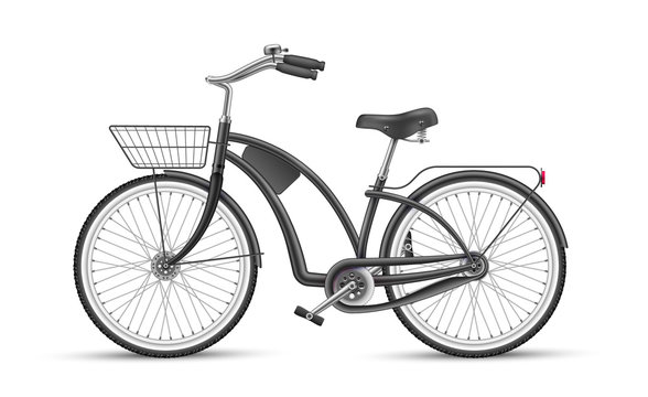Vector black bicycle realistic 3d isolated mockup