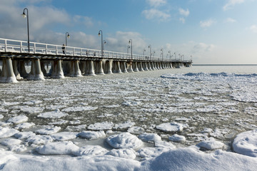 Baltic pier in Gdynia Orlowo at winter, Pomorze, Poland