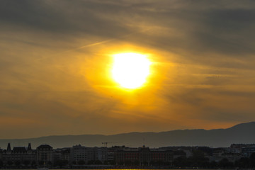 Sunset on lake of Geneva