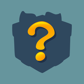 Big yellow question mark on gift box silhouette.Vector icon