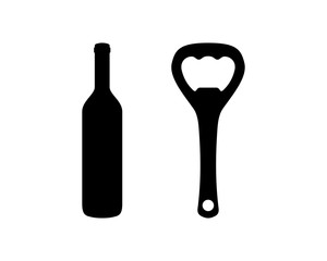 Beer Bottle and Bottle Opener Sign Symbol Silhouette Vector