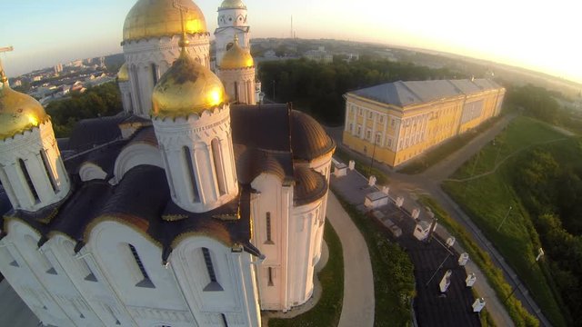 Russian orthodox dome aerial view on summer day